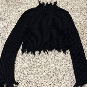 Black distressed crop sweater